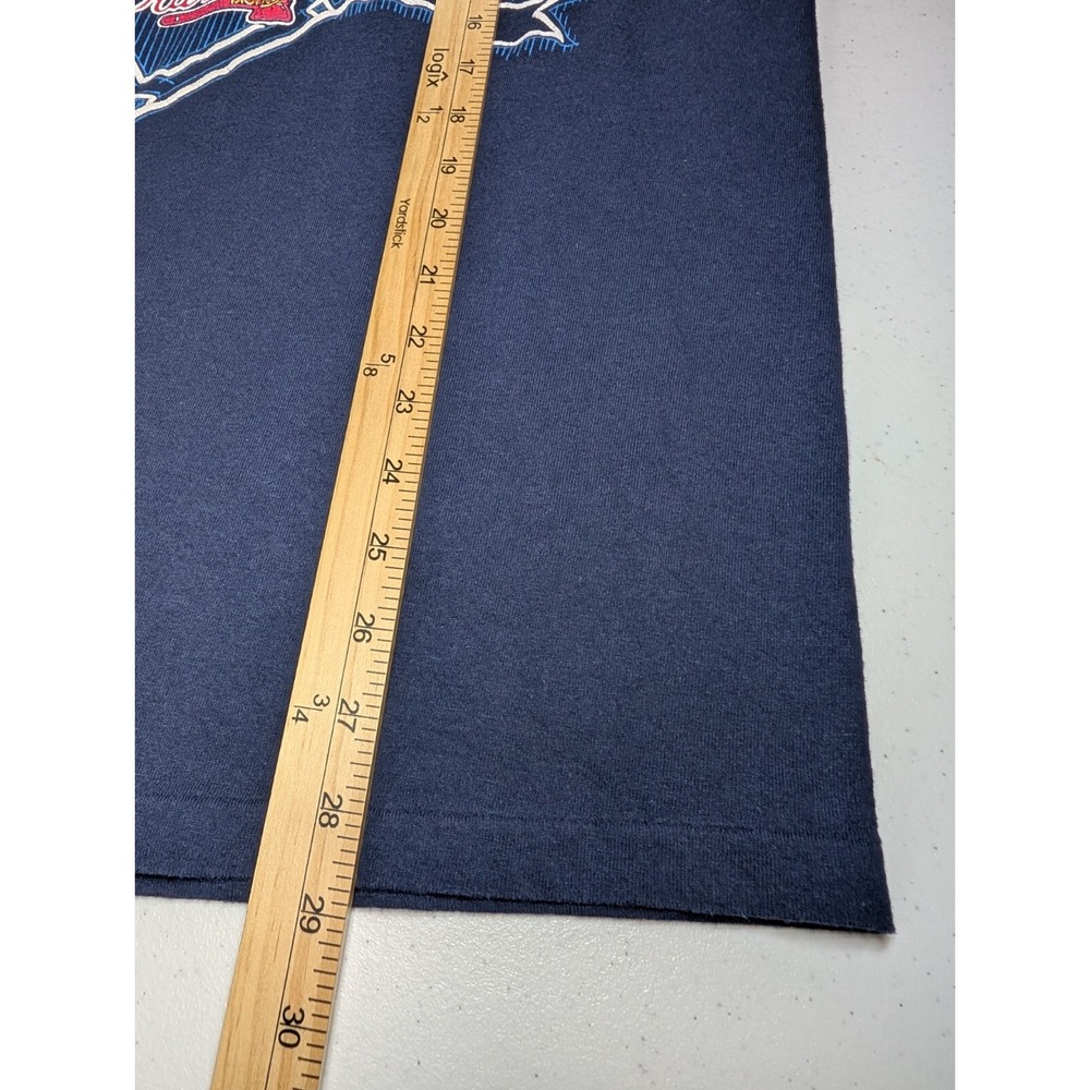 Vintage Atlanta Braves Baseball T Shirt Mens Large Logo 7 Navy Blue Tomahawk 90s - Picture 11 of 11